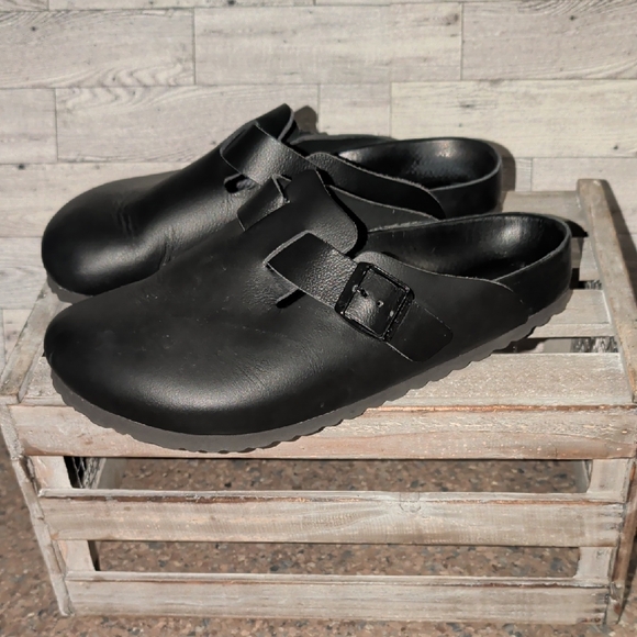 Birkenstock Boston Eva Black Leather Mules Size 11 - Picture 4 of 10